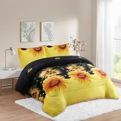 GENERICO - COBERTOR PLUSH CON CHIPORRO NEGRO DISEÑO GIRASOLES 2 PLAZAS GS