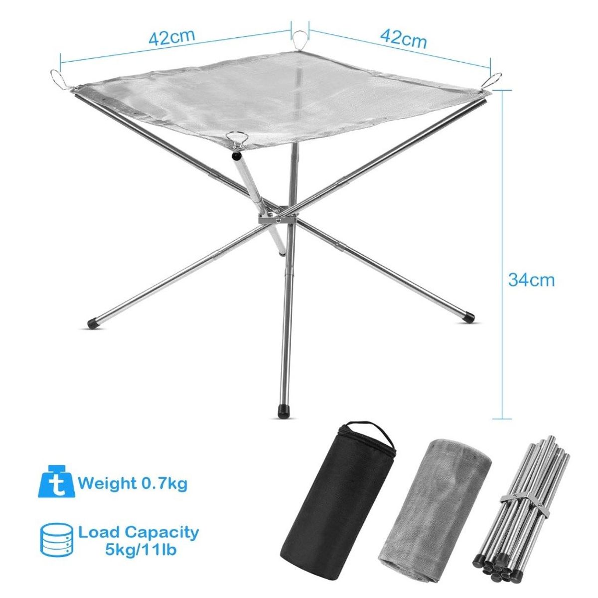 GENERICO - Parrilla Portátil Para FogatasSoporte Malla de Acero Plegable Inox
