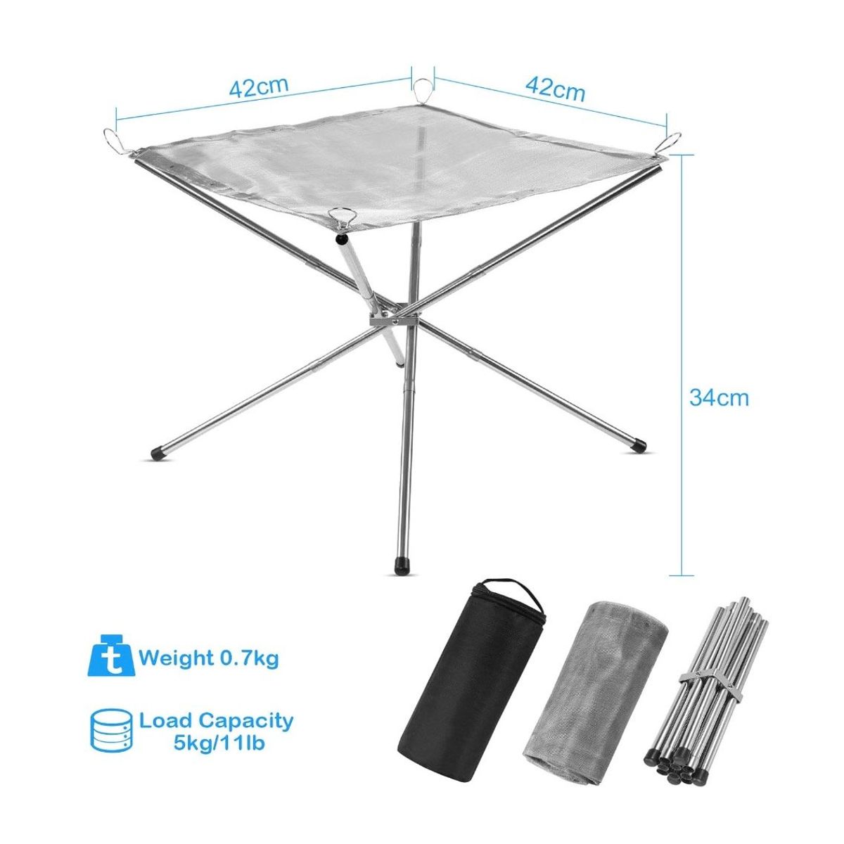 GENERICO - Parrilla Portátil Para FogatasSoporte Malla de Acero Plegable Inox
