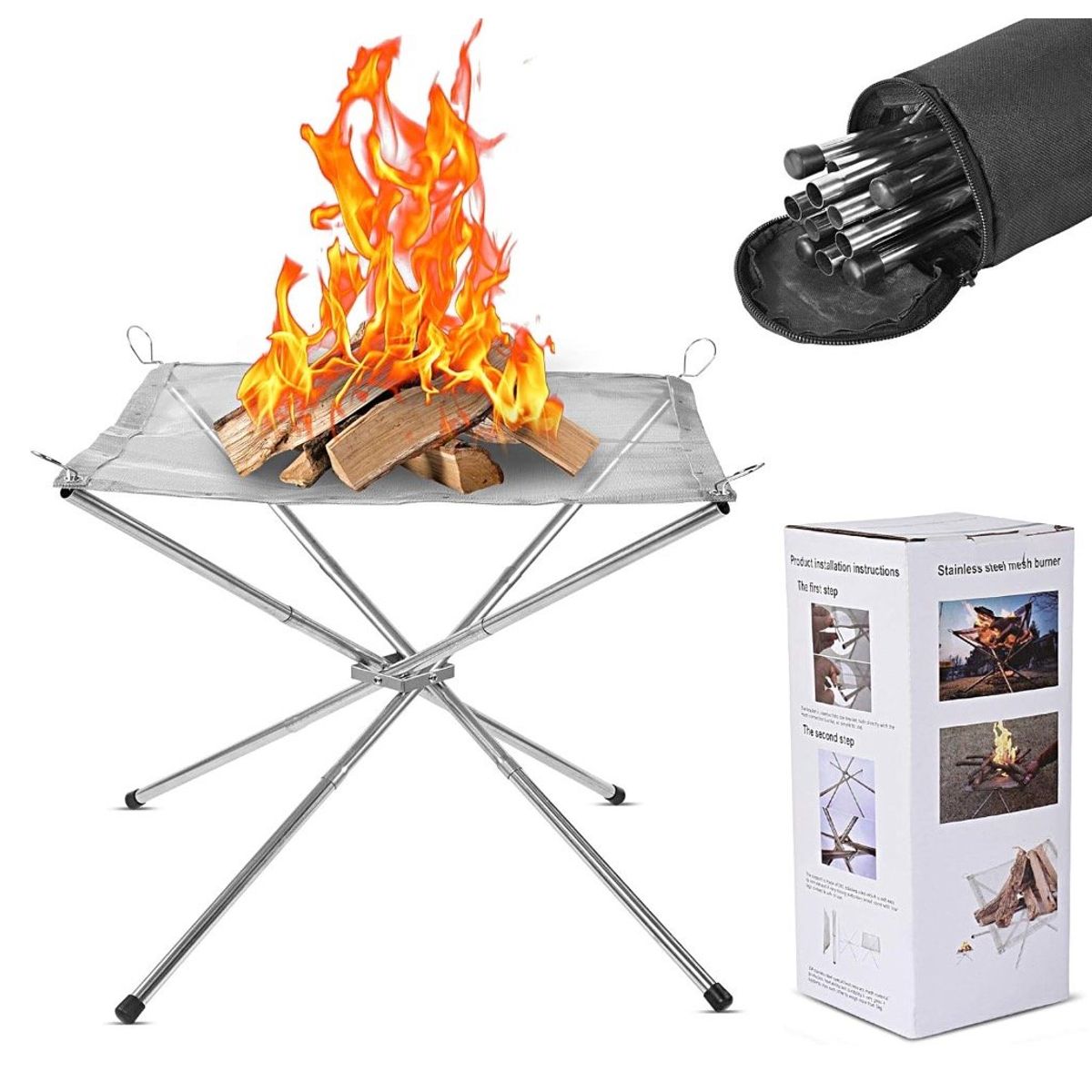 GENERICO - Parrilla Portátil Para FogatasSoporte Malla de Acero Plegable Inox