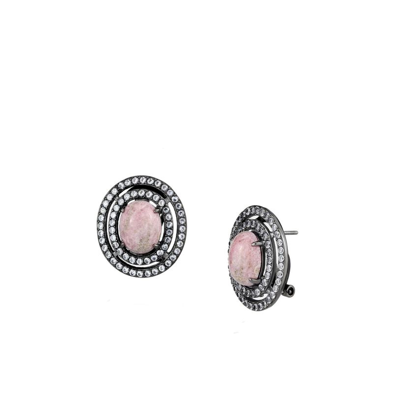 VANE COLLECTION - Aros mujer pegado clip omega piedra coral y rodionegro