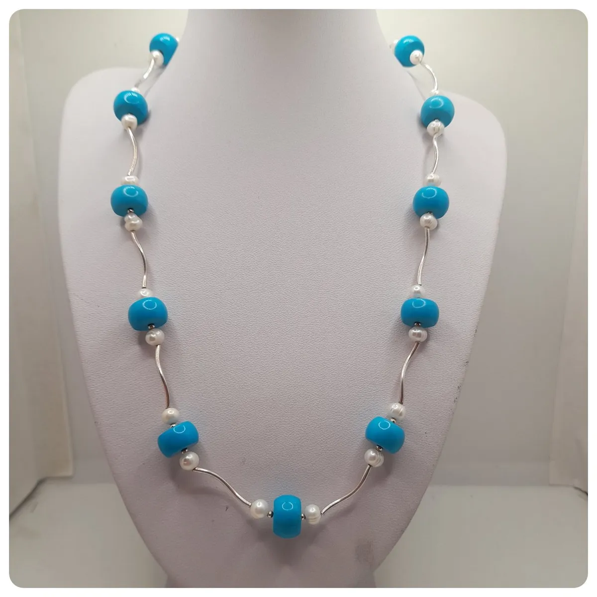 CAT JOYAS - Collar turquesa con plata 925 y perlas de río.