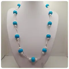CAT JOYAS - Collar turquesa con plata 925 y perlas de río.