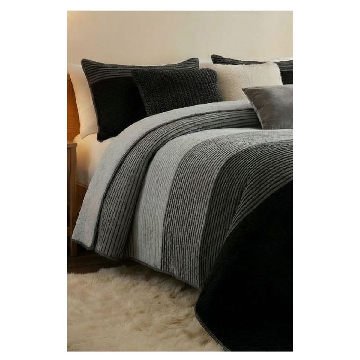 GENERICO - Cubrecama Sherpa 2 Plazas - Negro Matiz M947