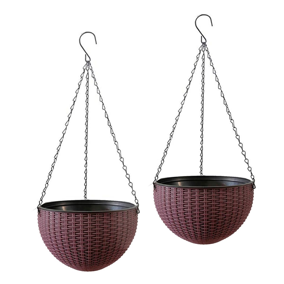 GENERICO - Kit 2 Maceteros Colgante Plástico Diseño Ratan Café