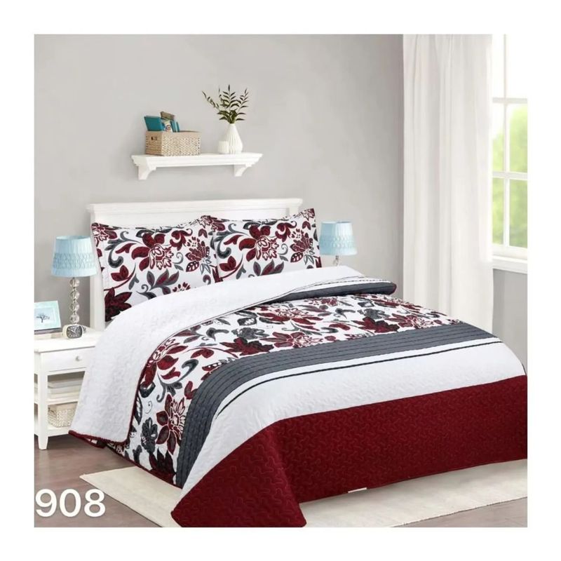 GENERICO - Cubrecama Quilt Sherpa King - Burdeo Hojas M908