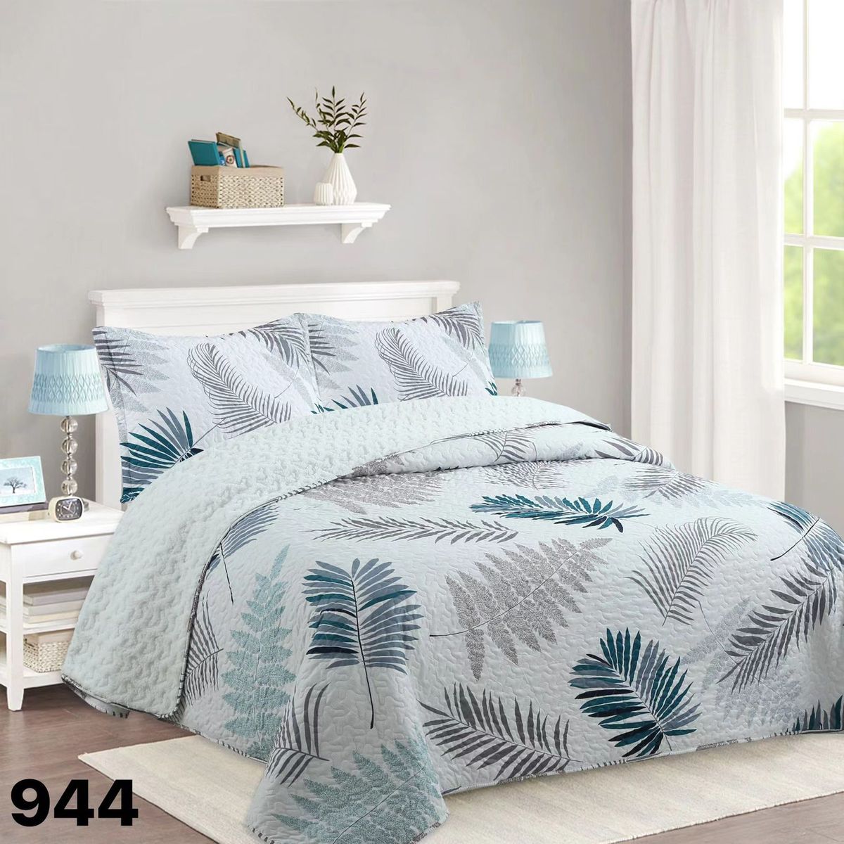 GENERICO - Cubrecama Quilt Sherpa King - Crema Hojas M944