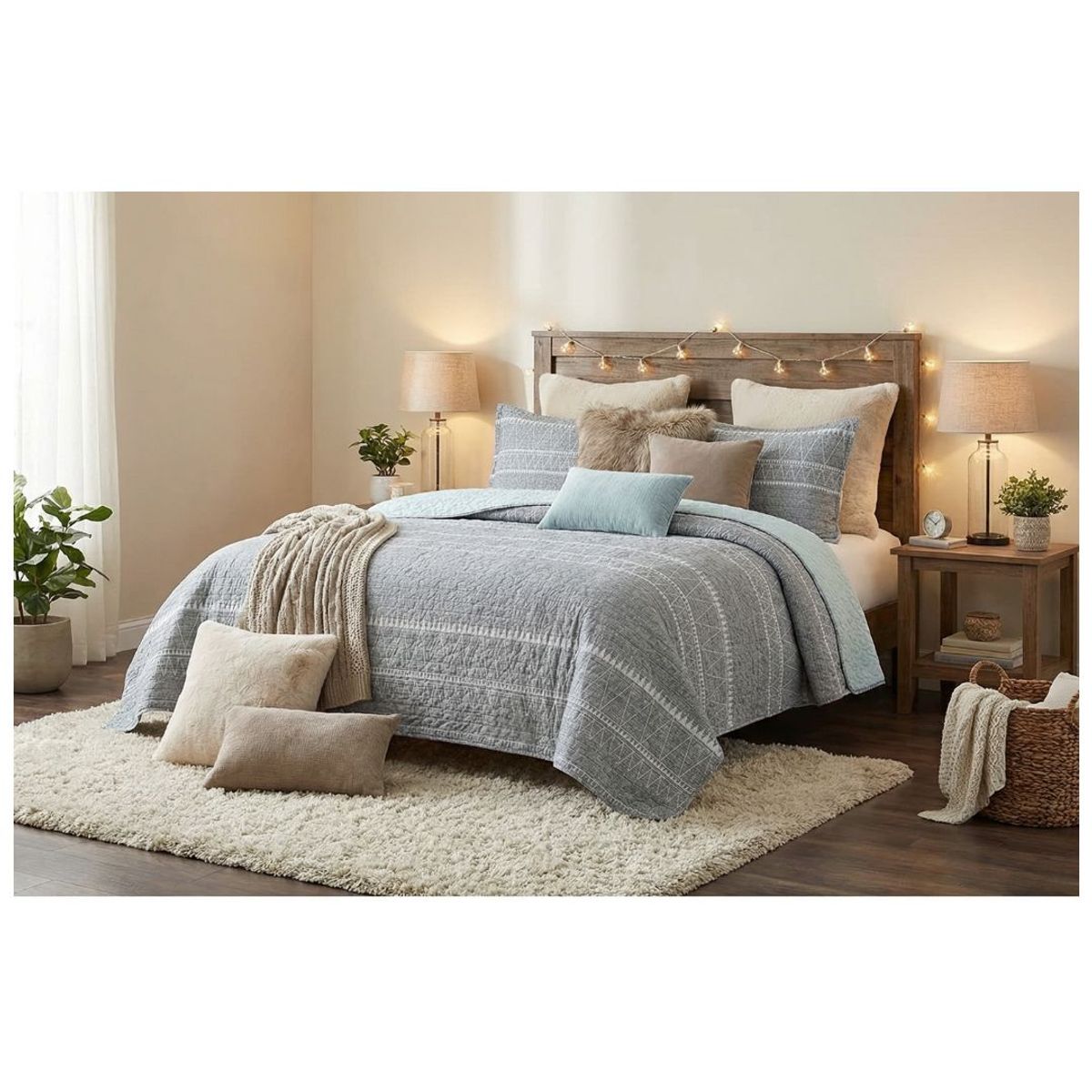 GENERICO - Cubrecama Sherpa King - Gris Triángulos M946