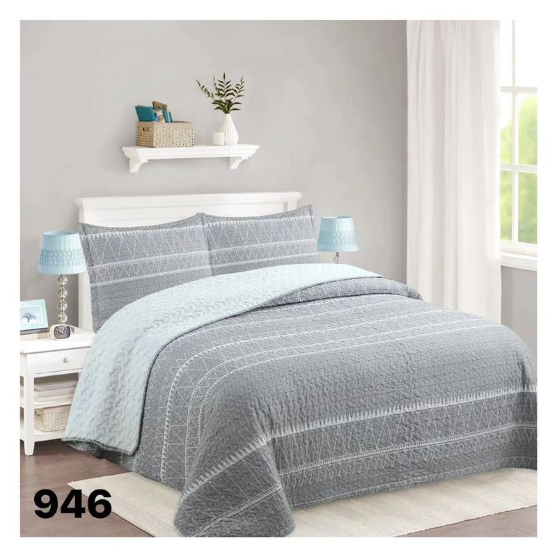 GENERICO - Cubrecama Quilt Sherpa King - Gris Triángulos M946