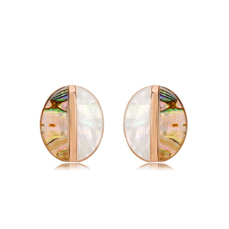 VANE COLLECTION - Aros mujer pegados fino baño oro rosado y madre perla