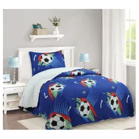 Cubrecama Quilt Infantil Sherpa 1.5 Pza. Modelo Fútbol Azul y Funda