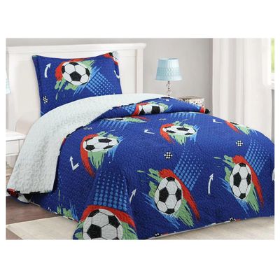 Imagen 2 del producto Cubrecama Quilt Infantil Sherpa 1.5 Pza. Modelo Fútbol Azul y Funda