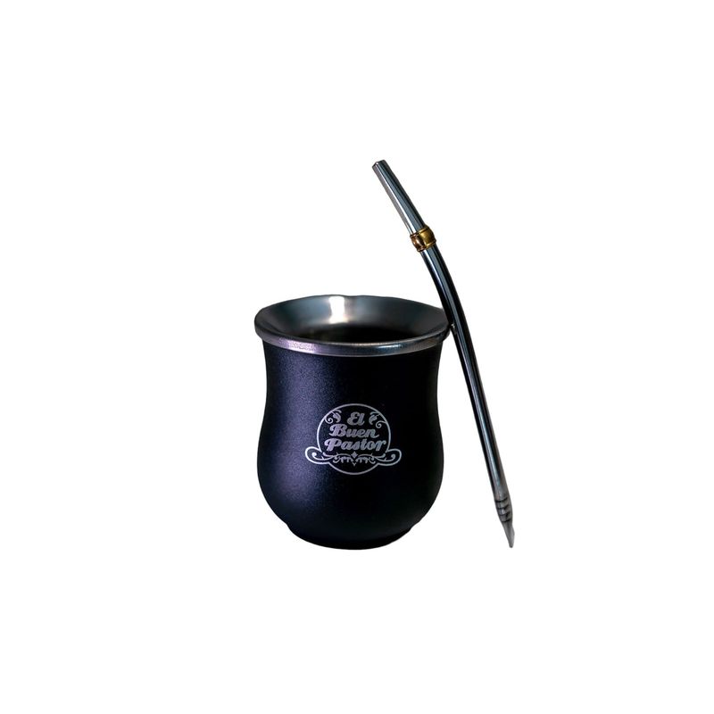 EL BUEN PASTOR - Mate El Buen Pastor Copita Negro con Bombilla