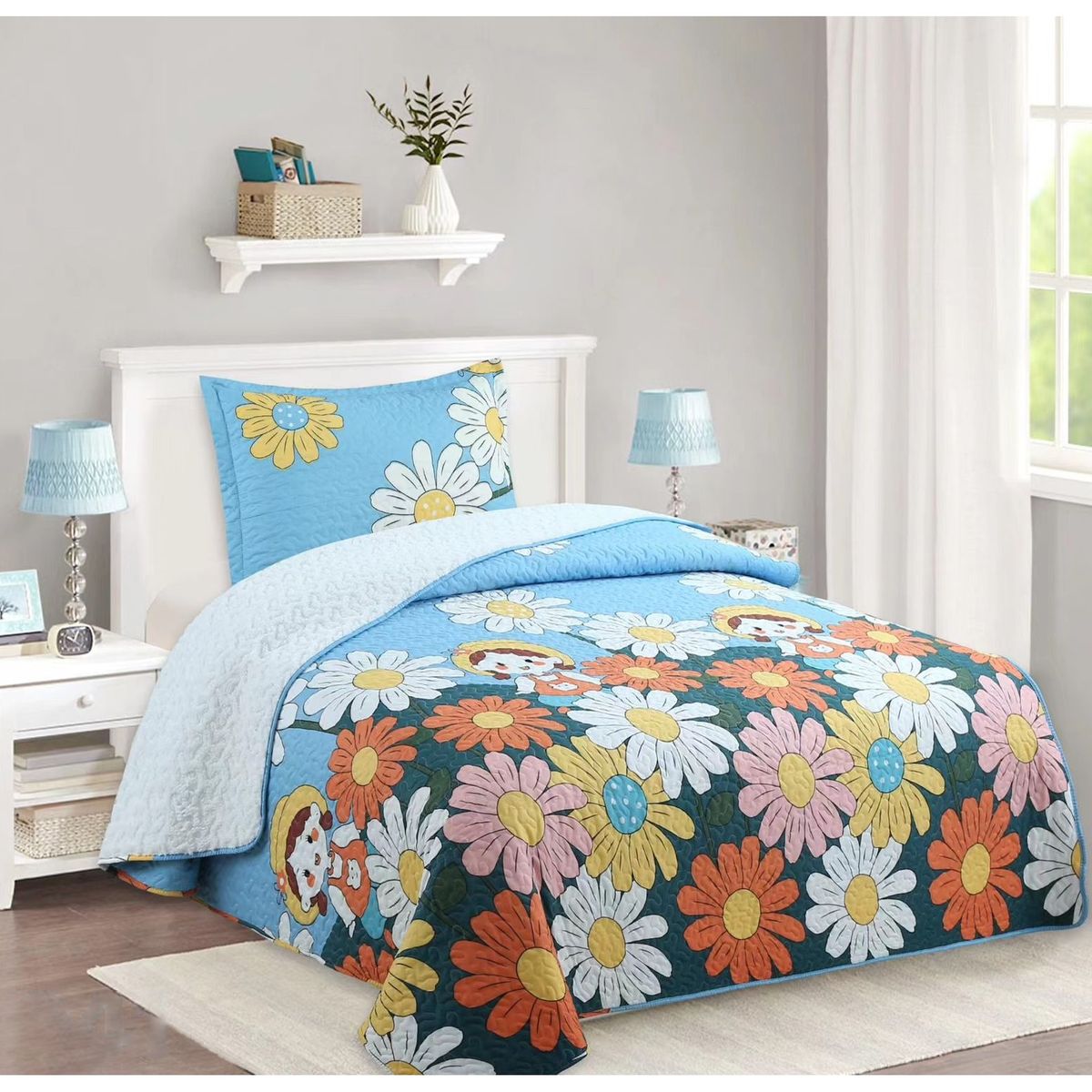 COMPRAPO - Cubrecama Quilt Infantil Sherpa 1.5 Pza. Mod. Niñas de las Flores