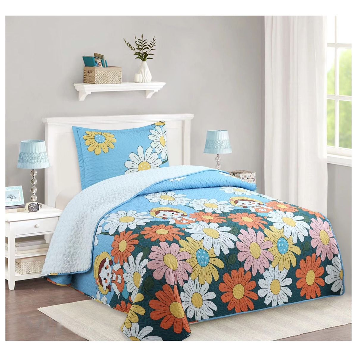 COMPRAPO - Cubrecama Quilt Infantil Sherpa 1.5 Pza. Mod. Niñas de las Flores