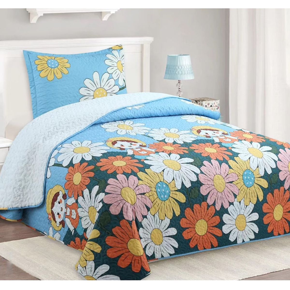 COMPRAPO - Cubrecama Quilt Infantil Sherpa 1.5 Pza. Mod. Niñas de las Flores