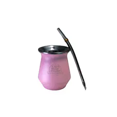 EL BUEN PASTOR - Mate Flora Rosado con Bombilla