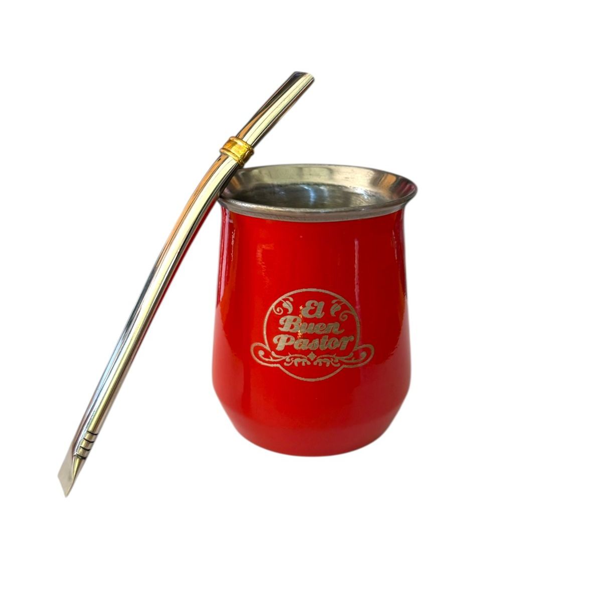EL BUEN PASTOR - Mate Acero Inoxidable Rojo con Bombilla El Buen Pastor