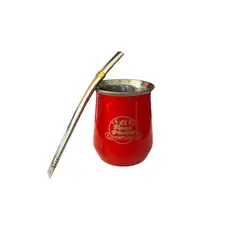 EL BUEN PASTOR - Mate Acero Inoxidable Rojo con Bombilla