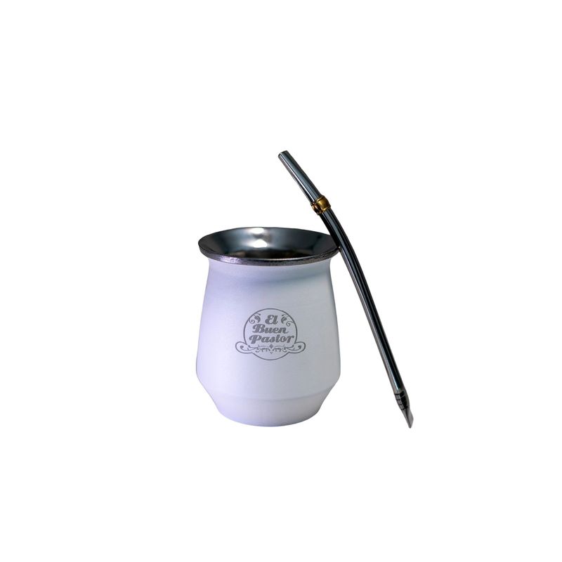 EL BUEN PASTOR - Mate El Buen Pastor Blanco con Bombilla