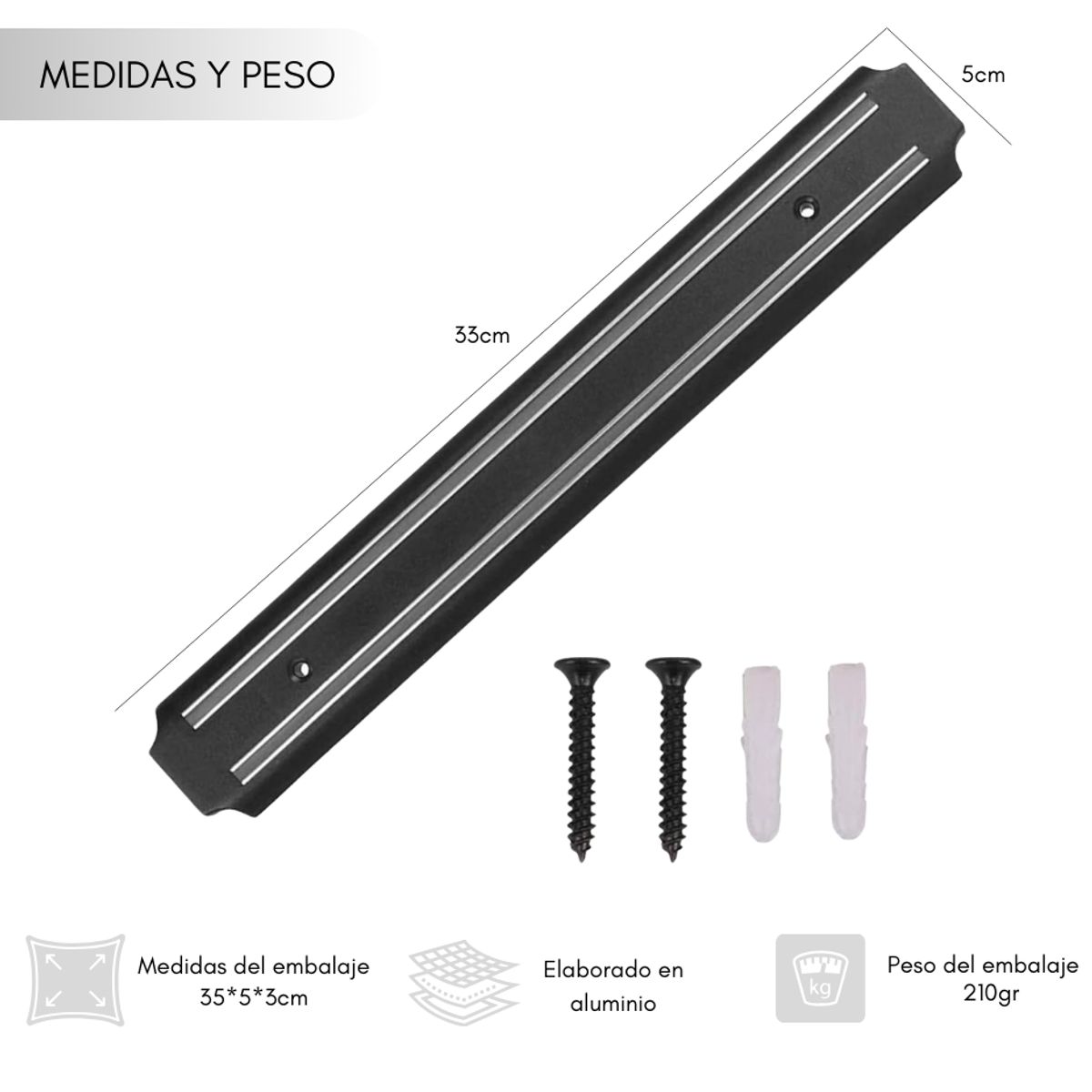 GENERICO - Imán Barra Magnética Cocina Porta Cuchillos 33 Cm