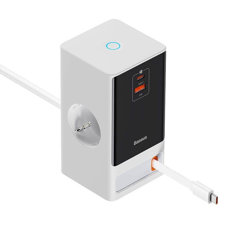 BASEUS - Cargador Baseus PowerCombo Digital AC Tipo C USB-A 65W Blanco