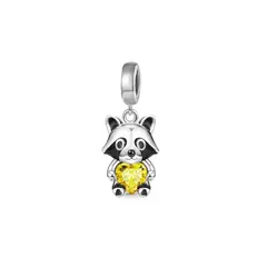 SILVER HEART - Charm Mapache Y Corazón De Cristal Amarillo En Plata 925