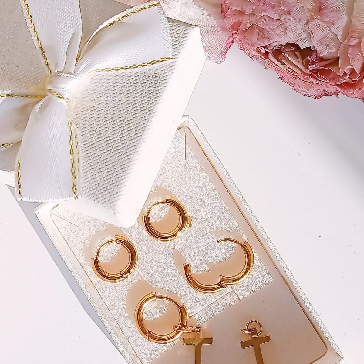 ELBAULDEJUMA - Pack De Aros Argollas Cruz Doble Uso Chapadas En Oro 18k