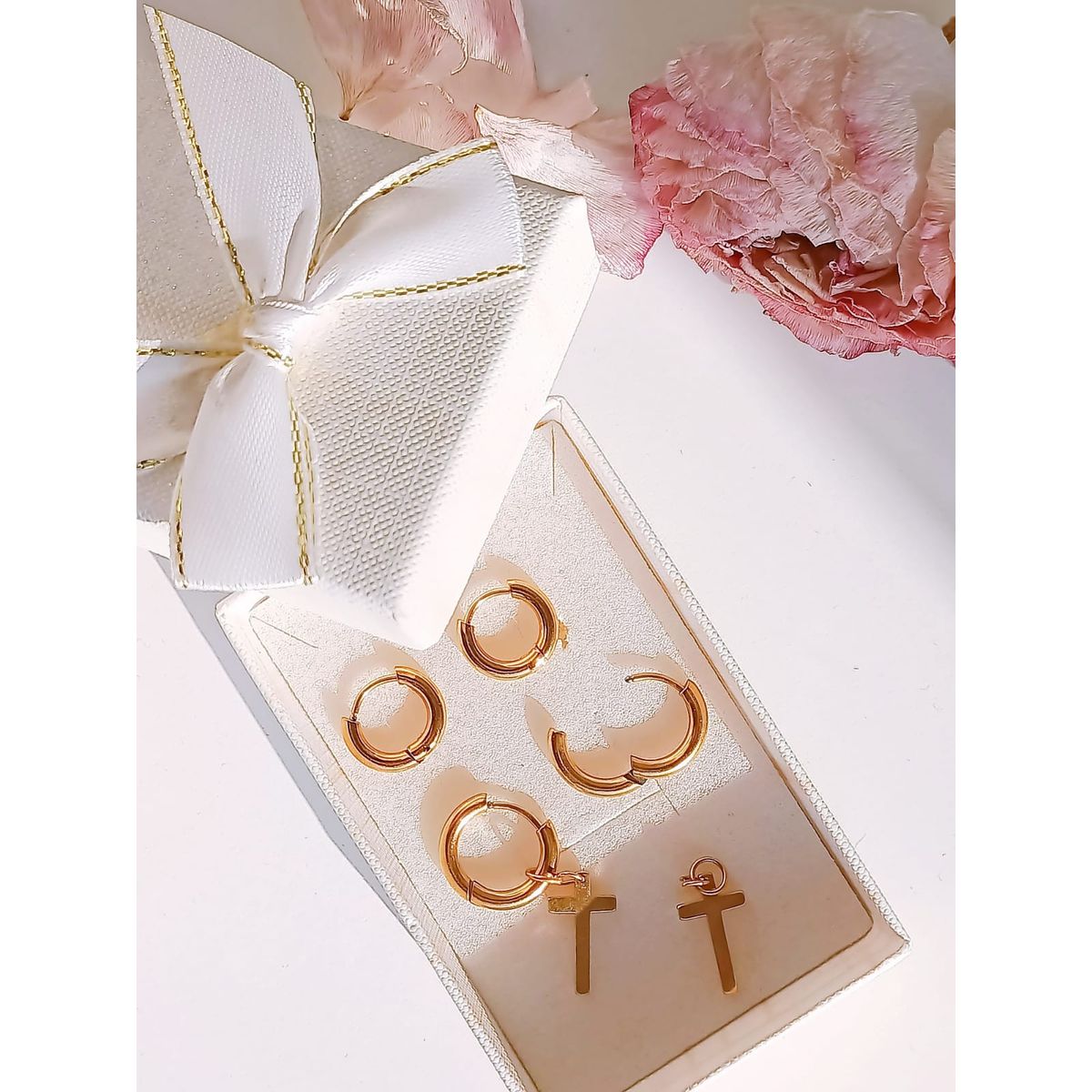 ELBAULDEJUMA - Pack De Aros Argollas Cruz Doble Uso Chapadas En Oro 18k