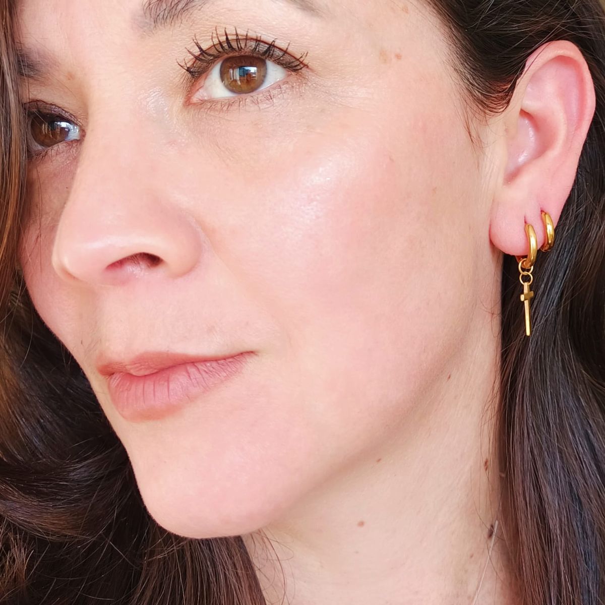 ELBAULDEJUMA - Pack De Aros Argollas Cruz Doble Uso Chapadas En Oro 18k