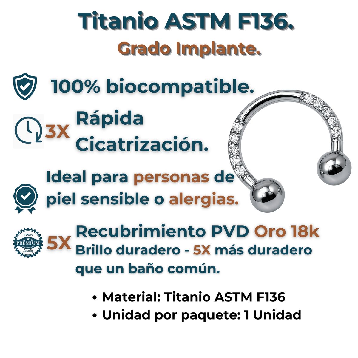 ELBAULDEJUMA - Piercing Septum 16g Titanio Astm F136 Aro Zirconia Punk