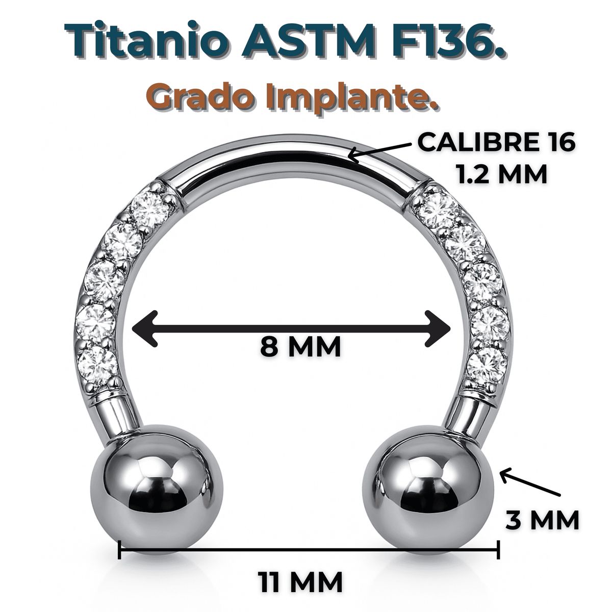 ELBAULDEJUMA - Piercing Septum 16g Titanio Astm F136 Aro Zirconia Punk