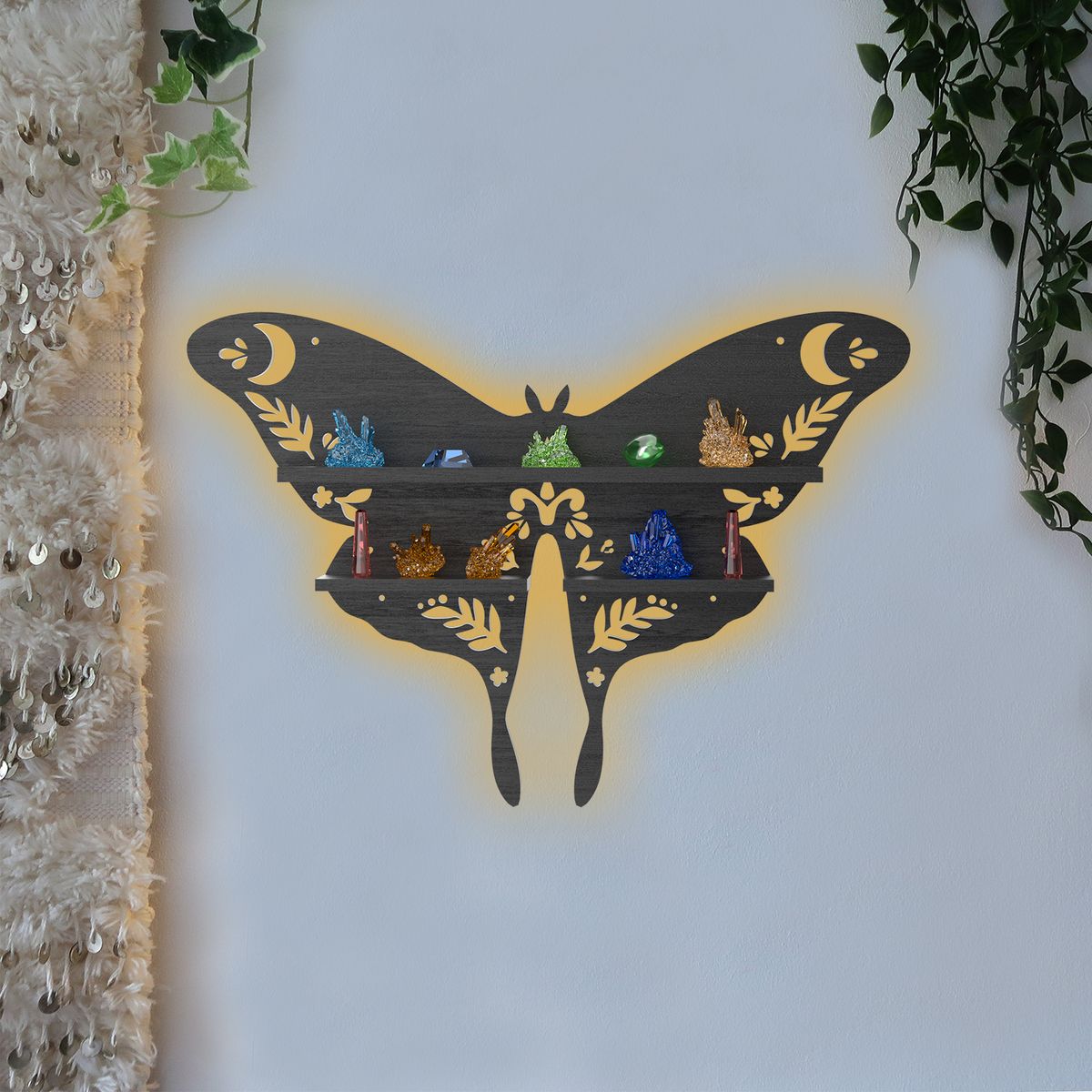 AIZO - AIZO Portaobjetos Mariposa de Cristal Brillante Negro