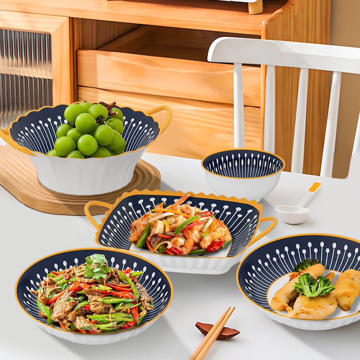 AIZO - Juego De Vajilla De Cerámica 8 Piezas Con Diseño Especial