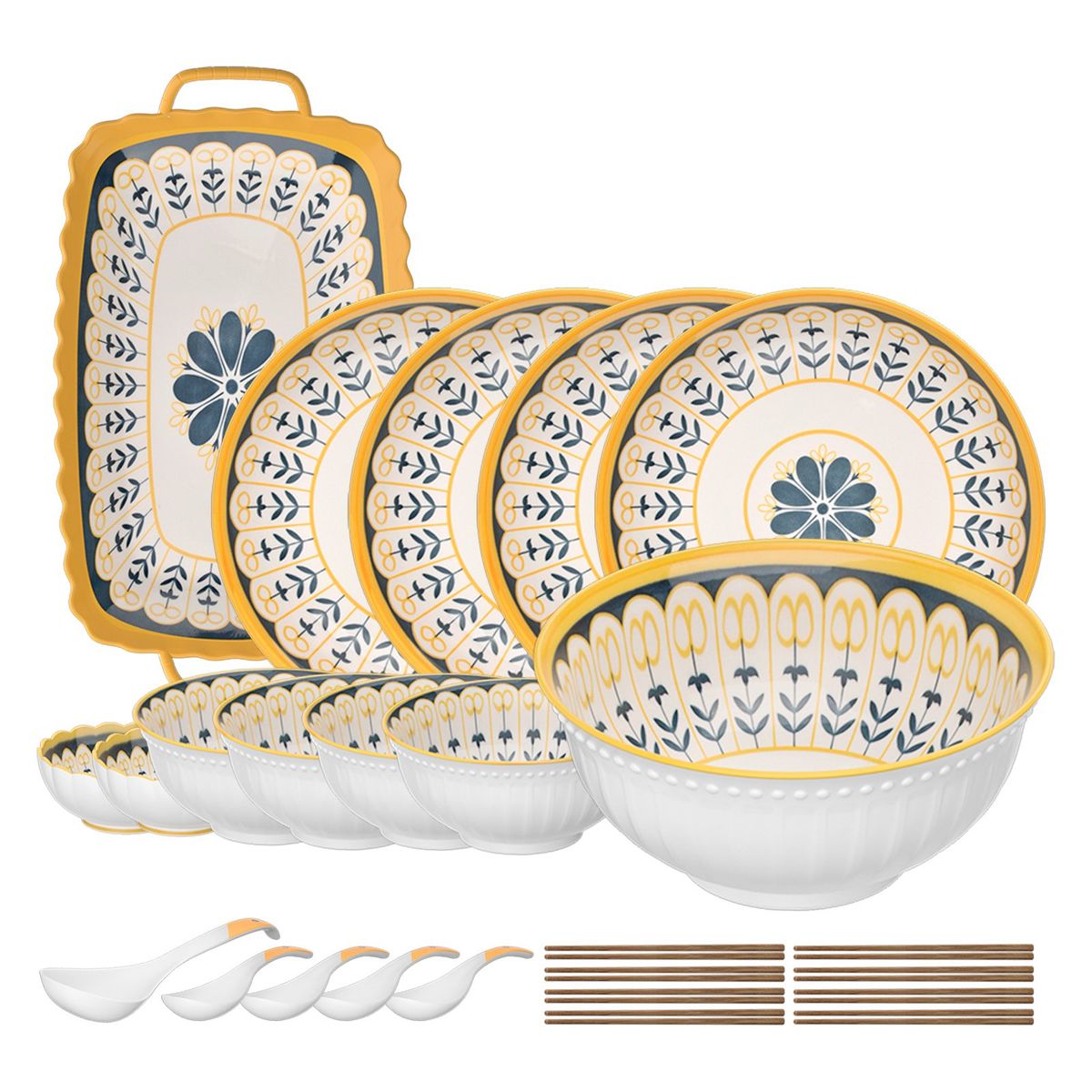 AIZO - Vajilla artesanal cerámica diseño tradicional juego 21 Set