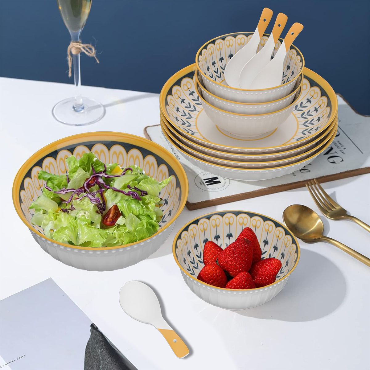 AIZO - Vajilla artesanal cerámica diseño tradicional juego 21 Set