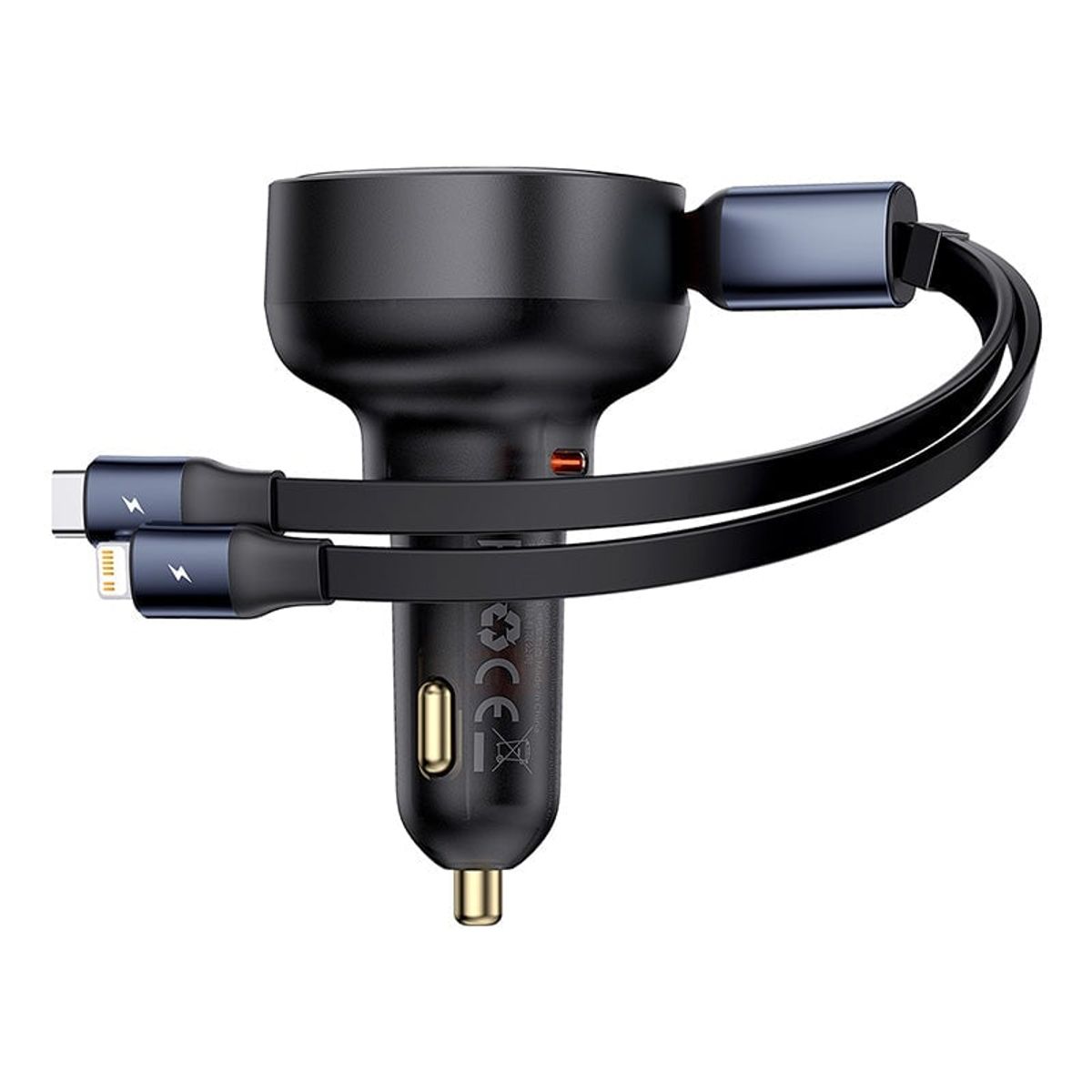 BASEUS - Cargador de Auto Baseus Cable Tipo C y Lightning 60W Negro