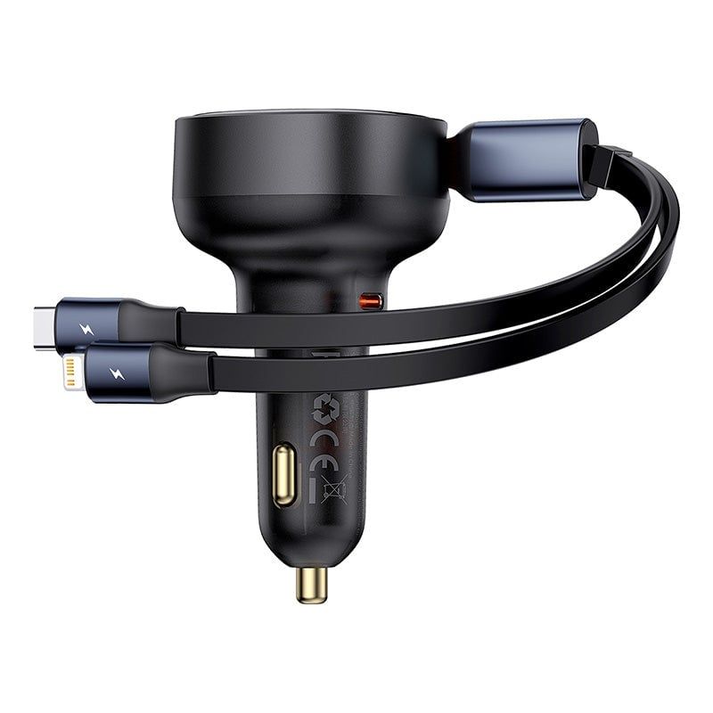 BASEUS - Cargador de Auto Baseus Cable Tipo C y Lightning 60W Negro