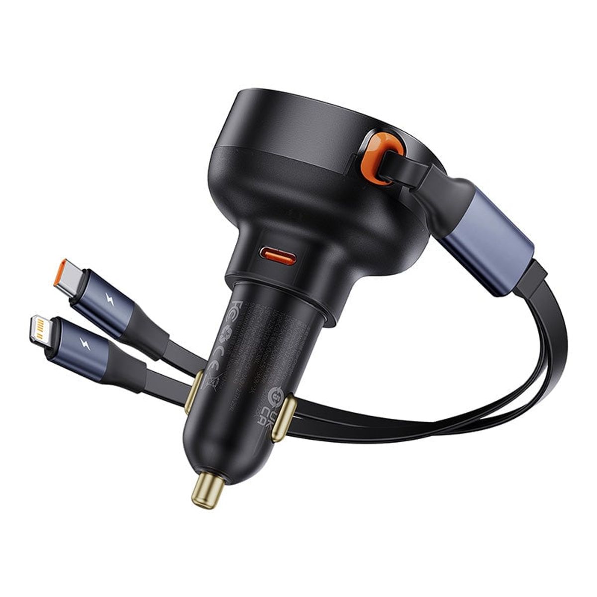 BASEUS - Cargador de Auto Baseus Cable Tipo C y Lightning 60W Negro