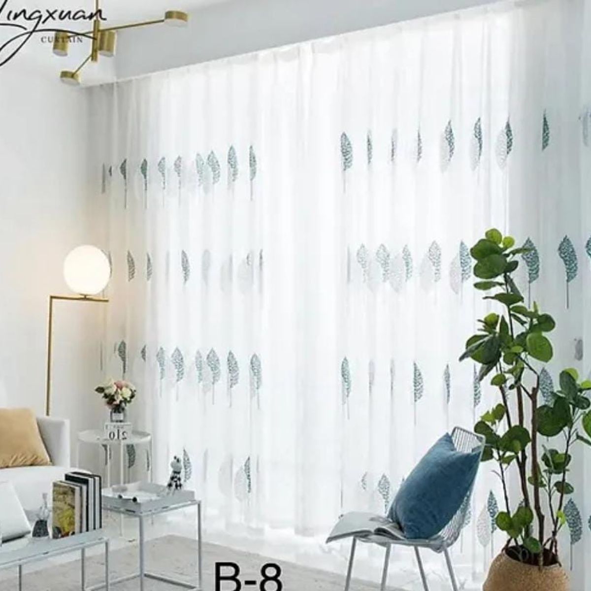 GENERICO - Visillo con diseño hojas bordado