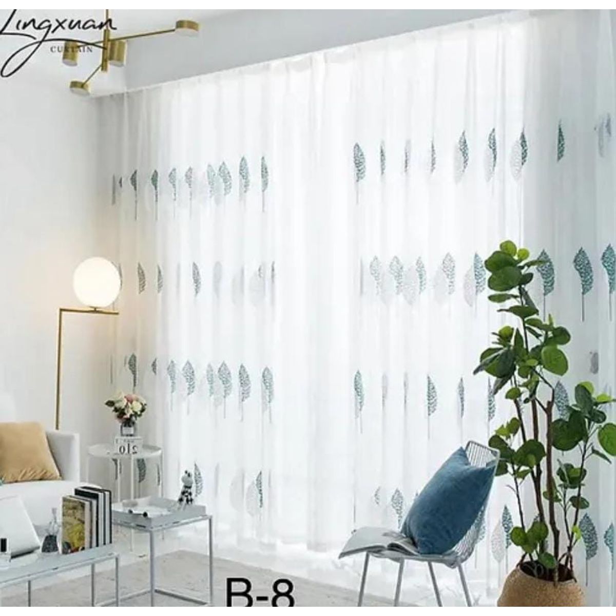 GENERICO - Visillo con diseño hojas bordado