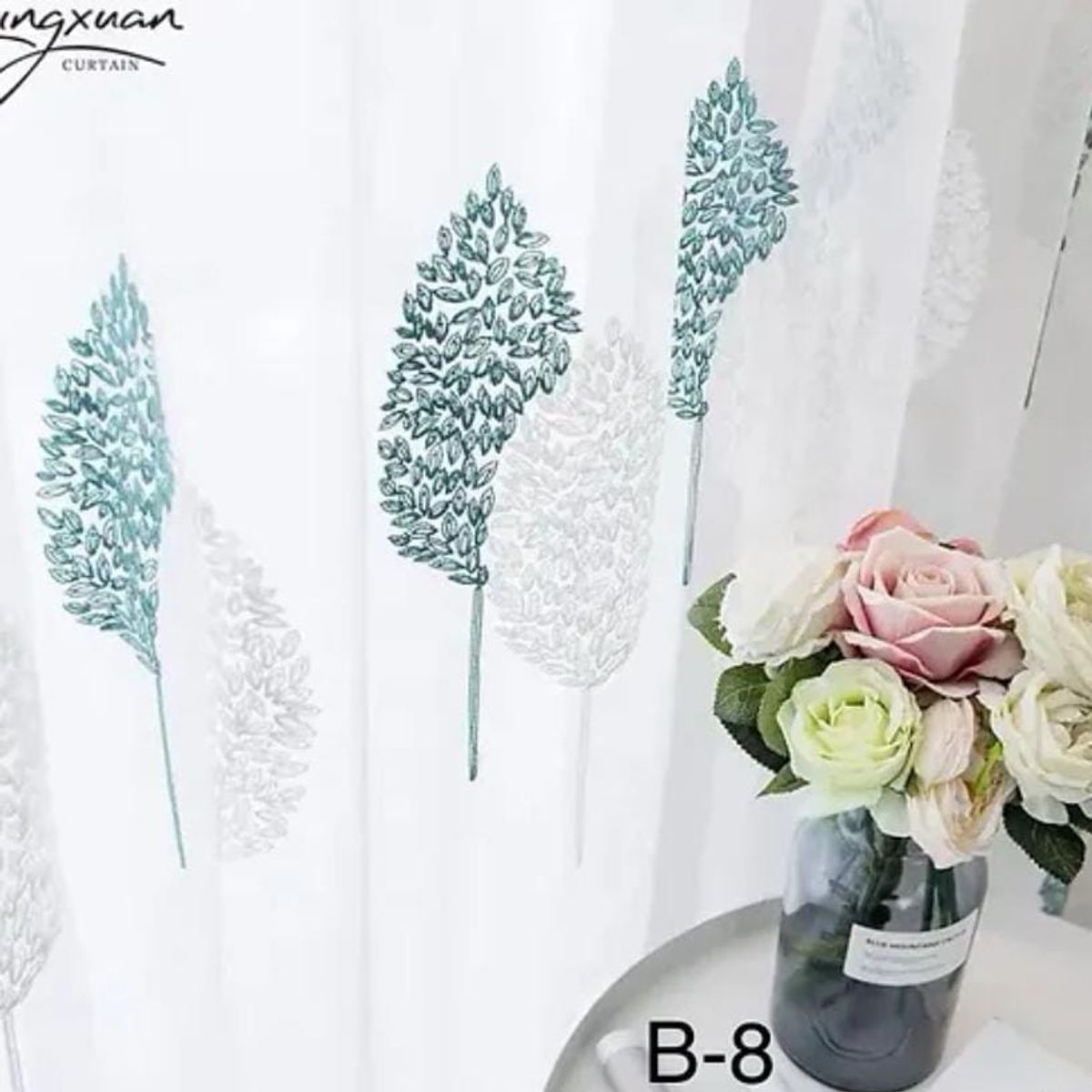 GENERICO - Visillo con diseño hojas bordado