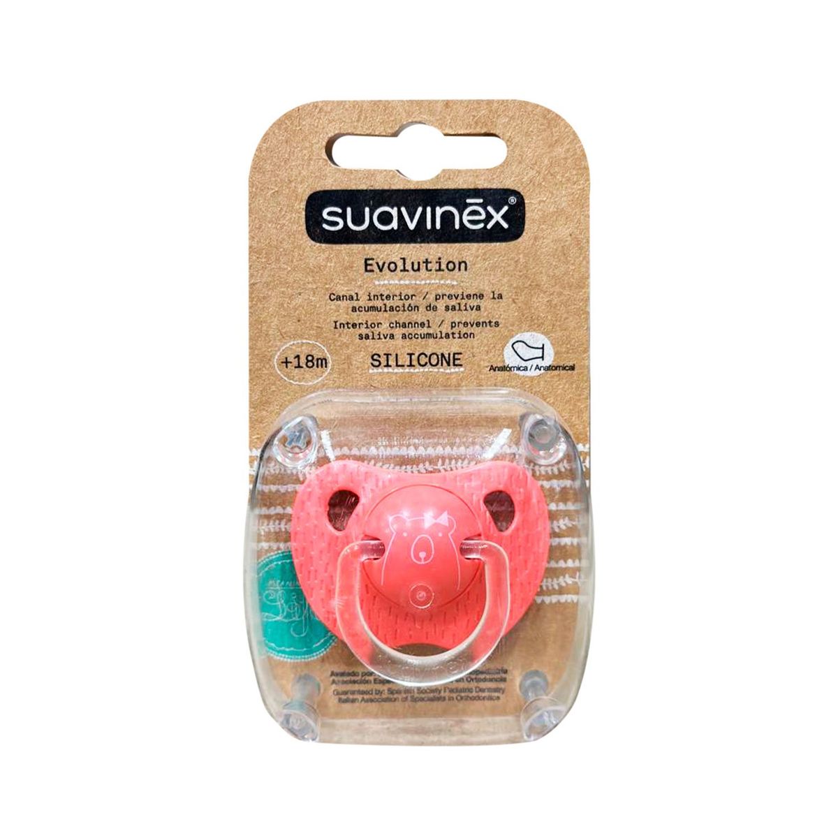 SUAVINEX - CHUPETE EVOLUTION ANATOMICO SILICONA +18M OSO ROSADO