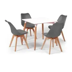 GENERICO - Juego de Comedor Nórdico Blanco 4P Tulip Grises