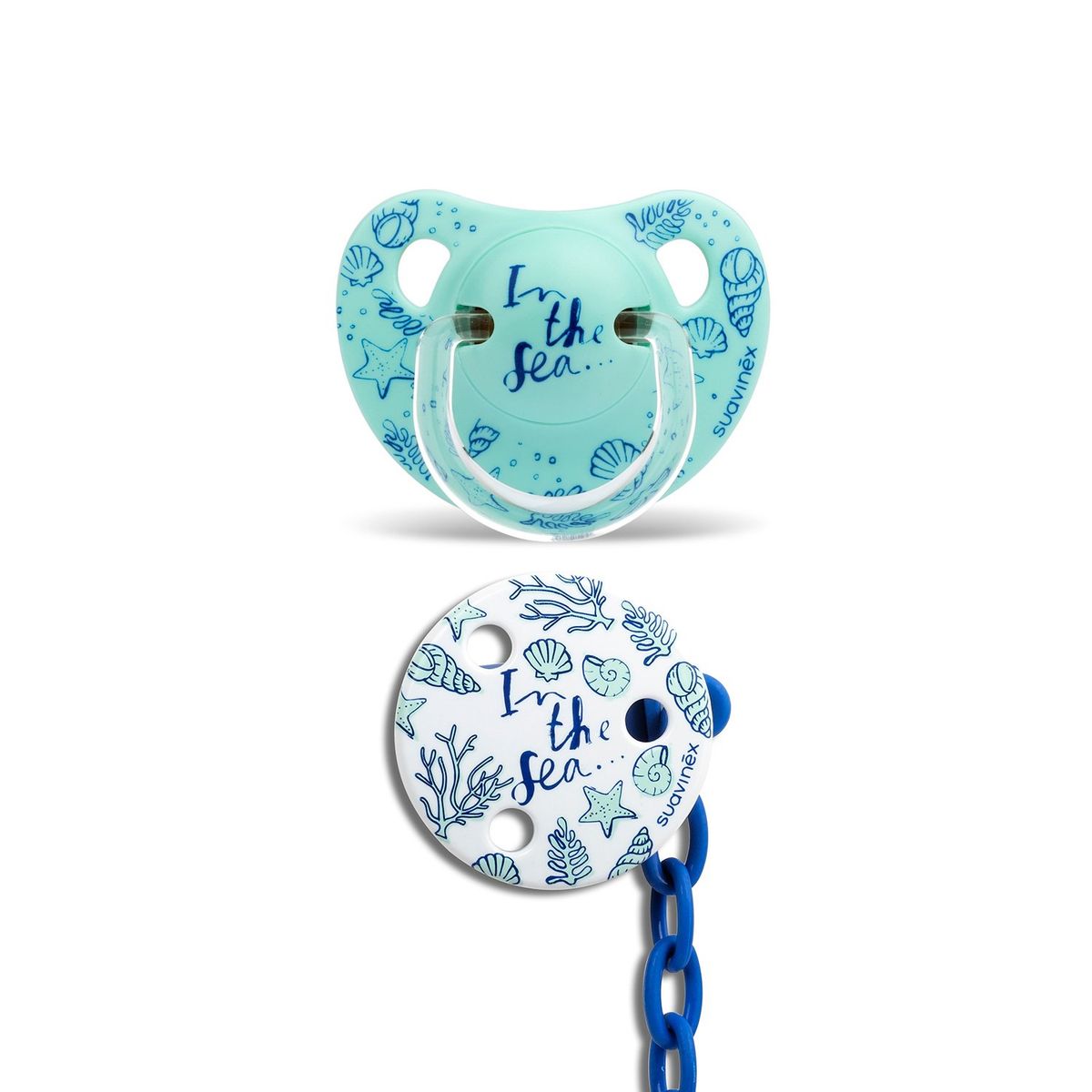 SUAVINEX - CHUPETE ANATOMICO SILICONA 6-18M + BROCHE REDONDO IN THE SEA