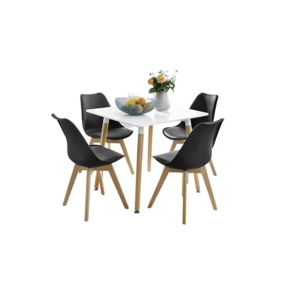 GENERICO - Juego de Comedor Nórdico Blanco 4P Tulip Negras
