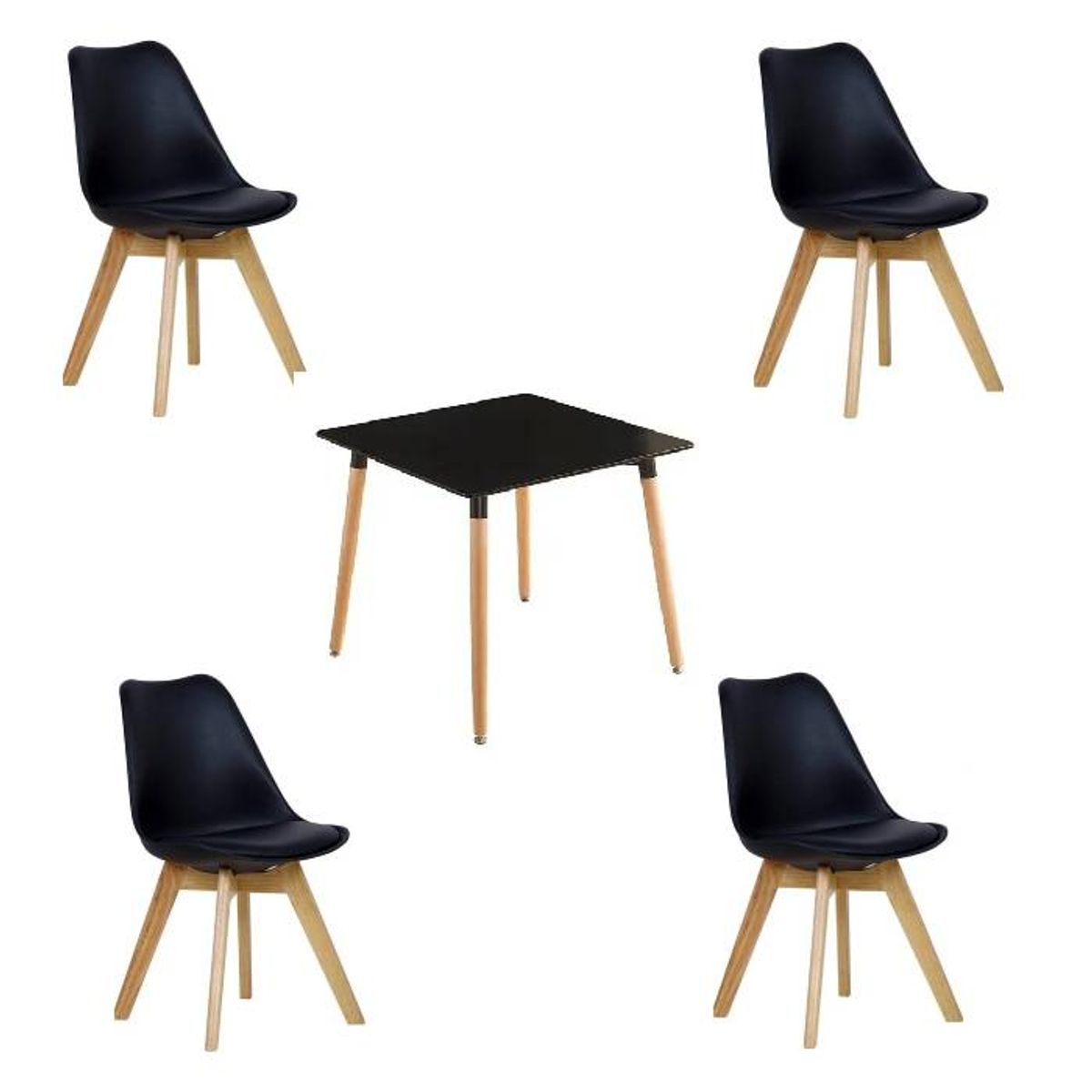 MOAD - Juego de Comedor Nórdico Negro 4P Tulip Negras