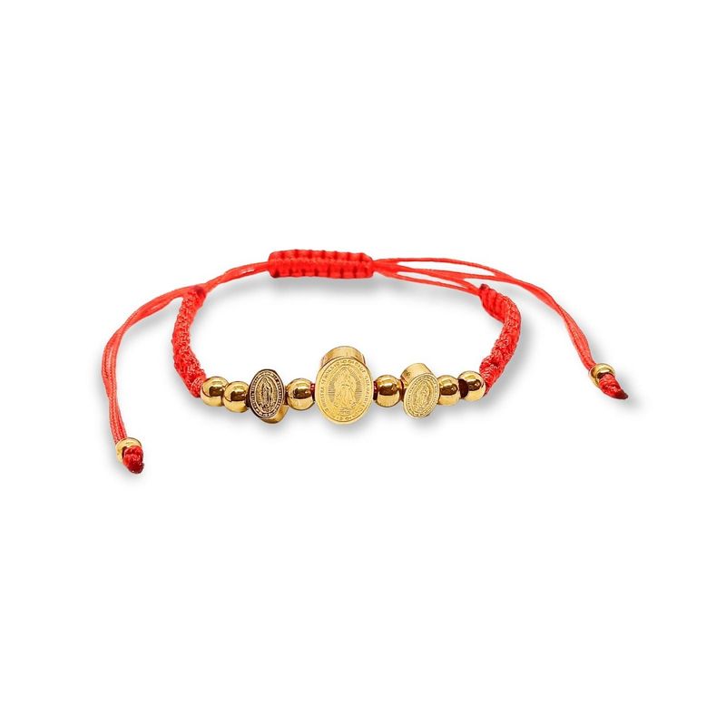 ELBAULDEJUMA - Pulsera Ajustable Medalla Virgen Guadalupe Chapado Oro Amor