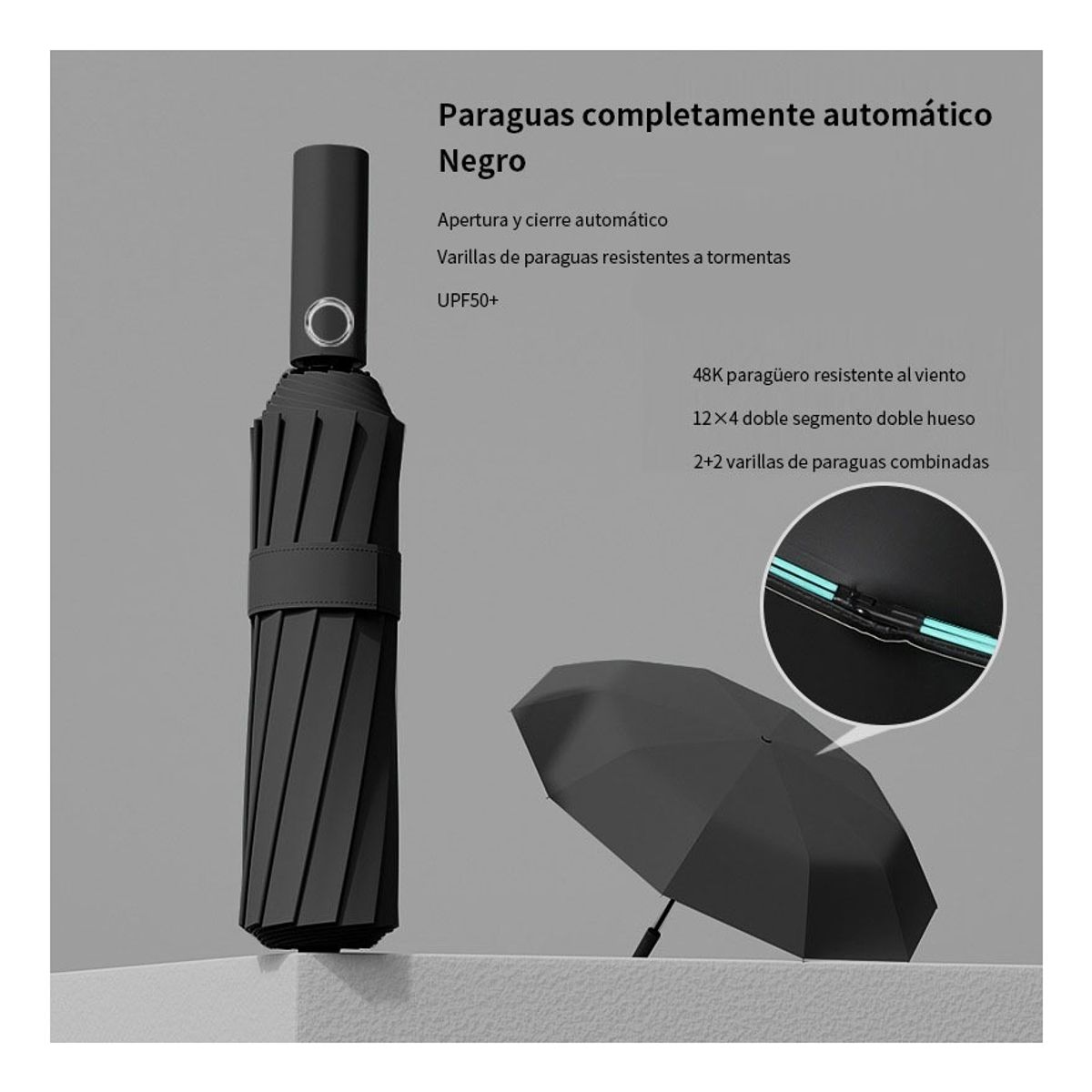 ATURE - Paraguas Plegable Automático Anti-vendaval Grande 12 huesos