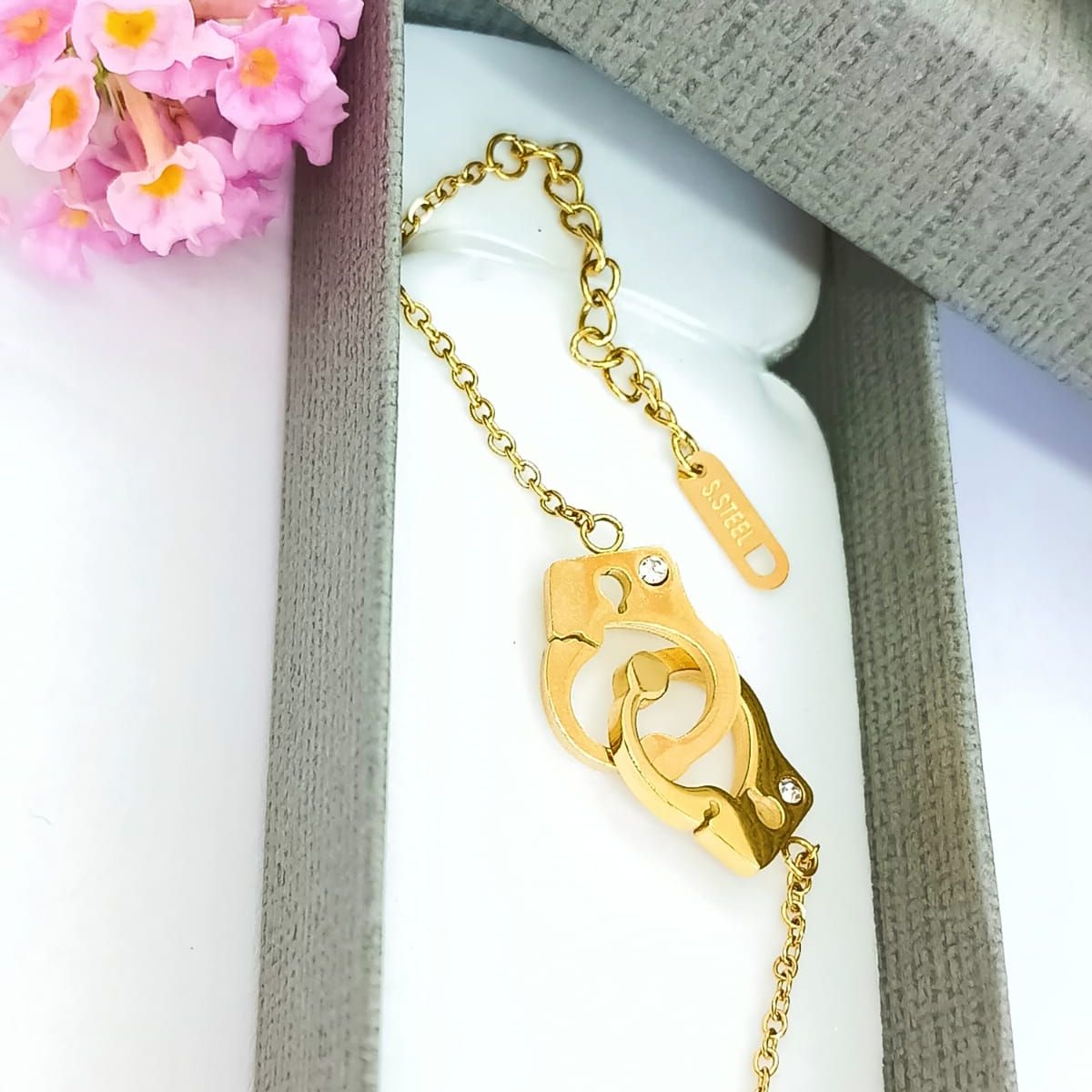 ELBAULDEJUMA - Pulsera de acero chapado en oro Esposas con Zirconias